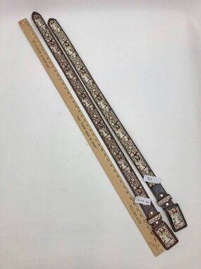 Texas Country Leather Embossed Belt w/Leather Covered Embossed Buckle
